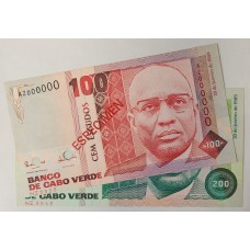 CABO VERDE 1989 . ONE HUNDRED 100 and TWO HUNDRED 200 ESCUDOS BANKNOTES . SPECIMEN